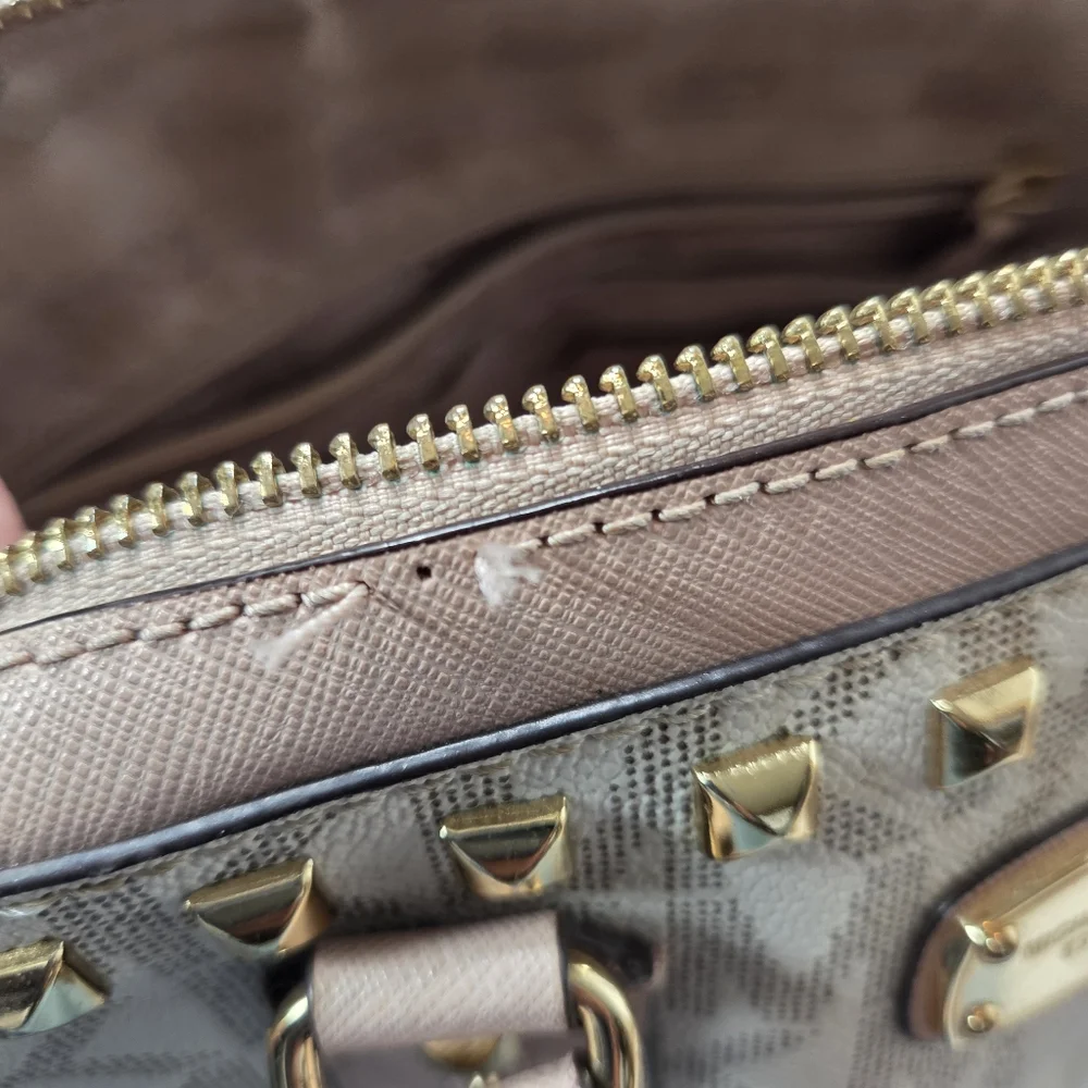 Michael Kors Pink and Gold Studded Bowling Satchel Crossbody